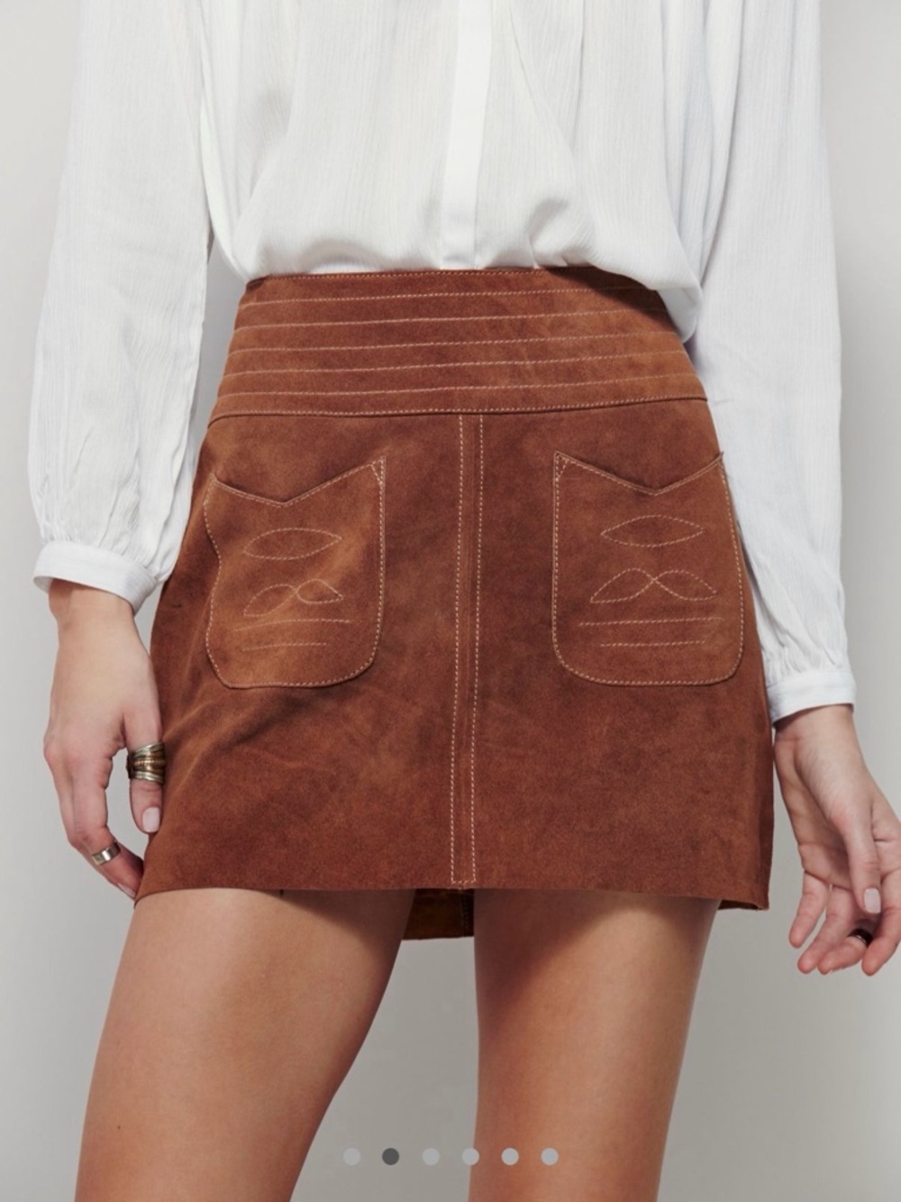 Free People Mad Love 100% Suede Mini Skirt in Camel Front Patch Pockets
